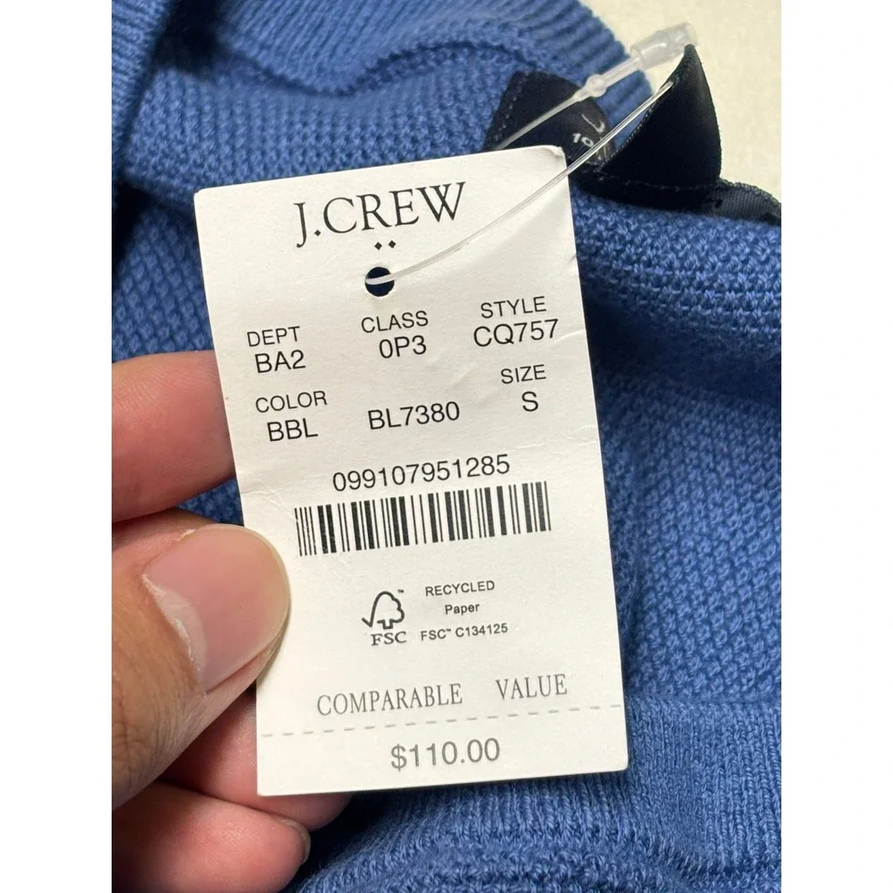 NWT J.Crew Mens Blue 100% Cotton moss-stitch Crewneck Sweater CQ757 Small